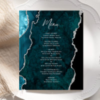 Cardápio de Casamento em Ágata Azul Teal Prata Eco