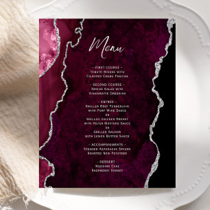 Cardápio de Casamento em Ágata Prata Burgundy Econ