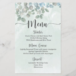 Cardápio de Casamento em aquarela verde de eucalip