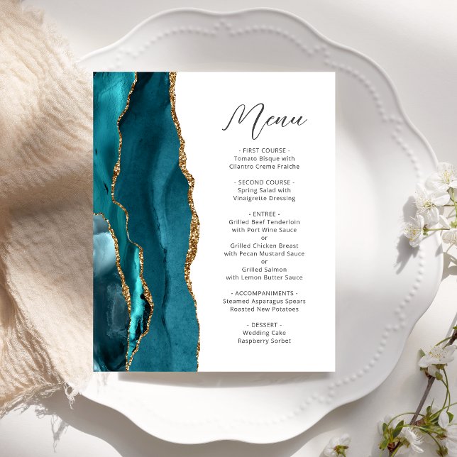 Cardápio de Casamento Escrito em Ágata Teal Dourad (Criador carregado)