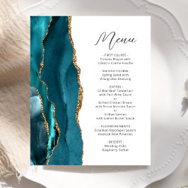 Cardápio de Casamento Escrito em Ágata Teal Dourad