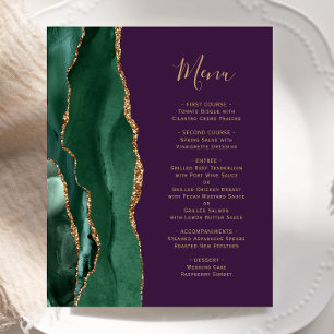 Cardápio de Casamento Esmeralda Verde Dourado Roxo