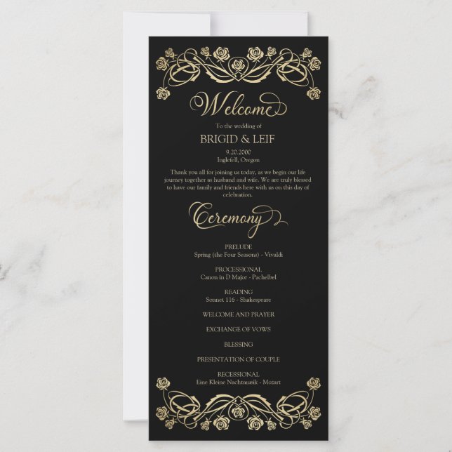 Cardápio de Casamento Fantasia Gótica Rosas (Frente)