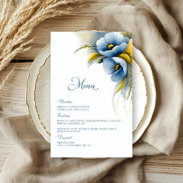 Cardápio de Casamento Floral Azul e Amarelo