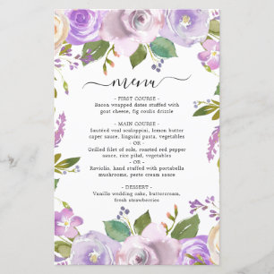 Cardápio de Casamento Floral Elegante em Aquarela 