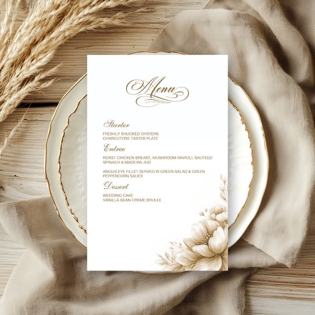 Cardápio de casamento floral neutro rústico (Criador carregado)