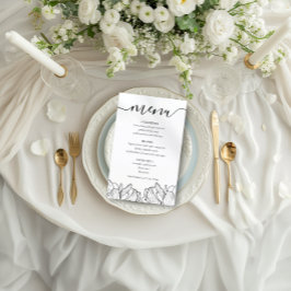 Cardápio de Casamento Floral Preto e Branco Elegan