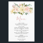 Cardápio de Casamento Floral Rosa Elegante Dourado<br><div class="desc">Menu de Casamento Floral Romântico com flores em aquarela em rosa delicado, rosa poeirento, champanhe e marfim, juntamente com elementos dourados. O cabeçalho está em uma elegante fonte rosa e abaixo do cardápio estão seus nomes e data. Esses cardápios de casamento econômicos são impressos em folhas de papel para uma...</div>