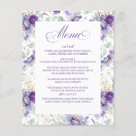 Cardápio de Casamento Floral Roxo e Dourado Botâni