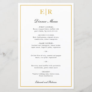 Cardápio de Casamento Formal com Monograma em Ouro
