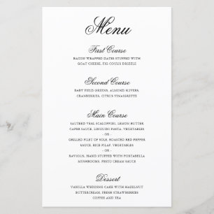 Cardápio de Casamento Formal Preto e Branco Tradic