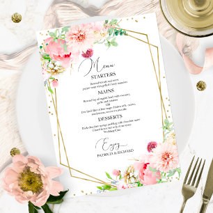 Cardápio de Casamento Geométrico Floral Rosa Elega
