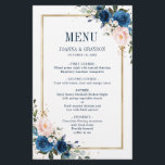 Cardápio de Casamento Geométrico Rosa Bege Azul Ma<br><div class="desc">Lindo cardápio de casamento geométrico boho moderno floral apresenta gráficos de flores em aquarela pintados à mão / rosas em tons ricos de azul naval e rosa beije com moldura dourada. Entre em contato comigo para qualquer ajuda na personalização ou se você precisar de qualquer outro produto com este design....</div>