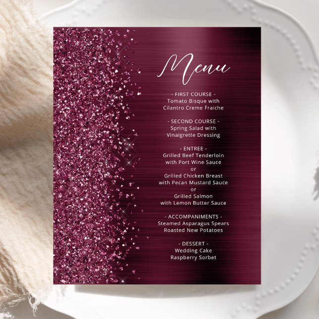 Cardápio de Casamento Glam em Glitter Burgundy (Criador carregado)