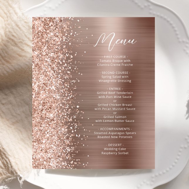 Cardápio de Casamento Glam Glitter Script Rosa Dou (Criador carregado)