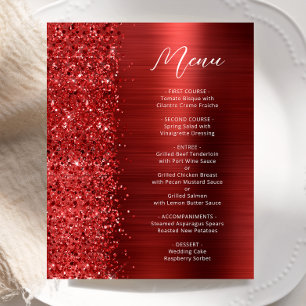 Cardápio de Casamento Glam Glitter Script Vermelho
