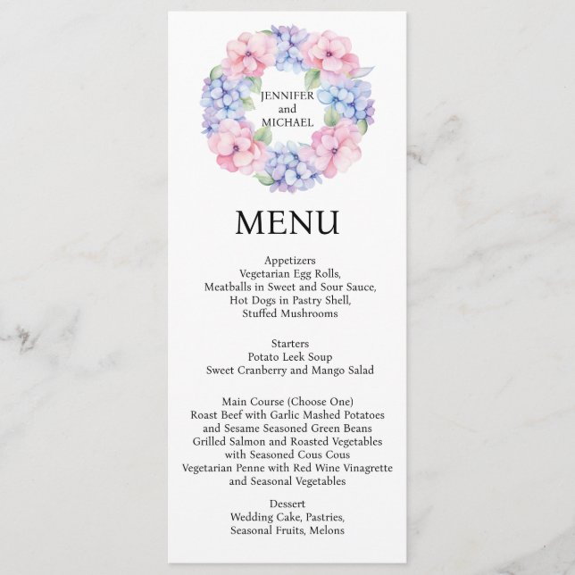 Cardápio de Casamento Hydrangea Menu (Frente)