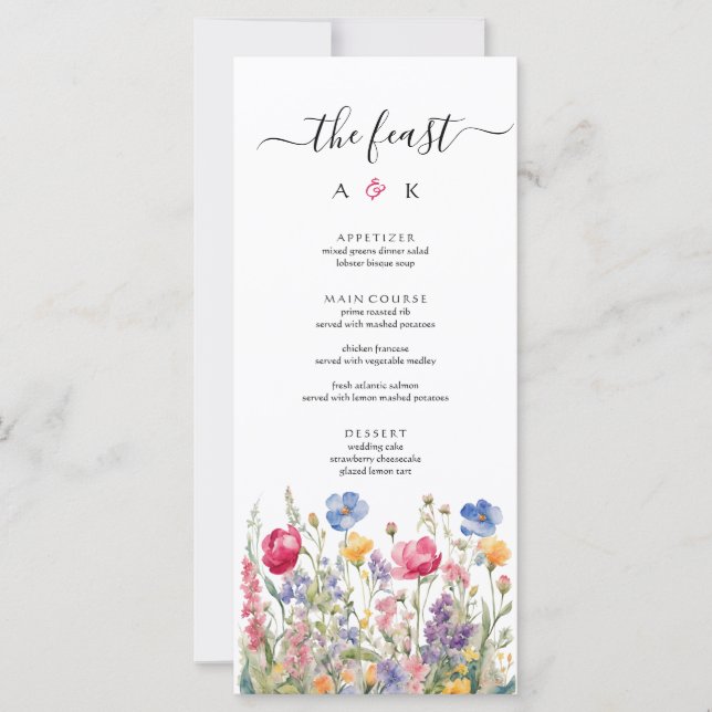 Cardápio de Casamento Jardim Colorido Boho Flores  (Frente)