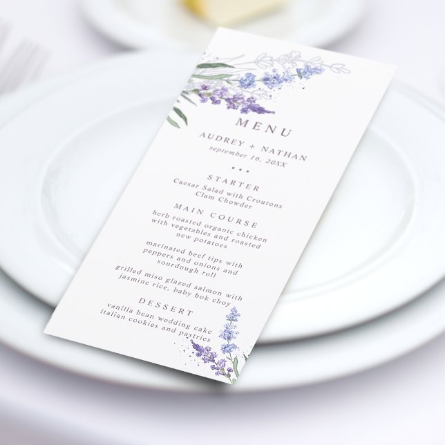 Cardápio de Casamento Lavanda Aquarela Romântica (Criador carregado)