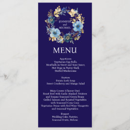 Cardápio de Casamento Menu Floral Azul Marinho e D
