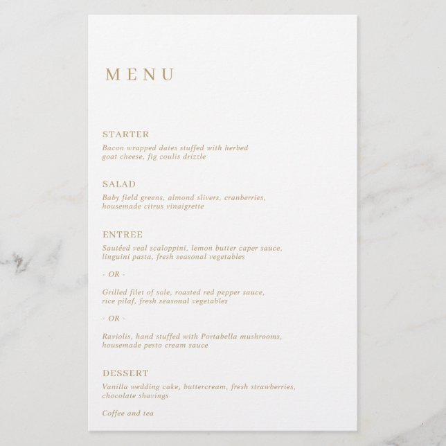 Cardápio de Casamento Minimalista em Dourado Moder (Frente)