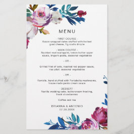 Cardápio de Casamento Moderno Floral Vibrante e Il
