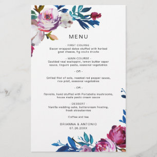 Cardápio de Casamento Moderno Floral Vibrante e Il