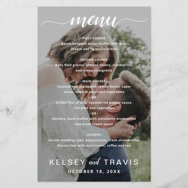 Cardápio de Casamento Moderno Foto Simples e Elega (Frente)