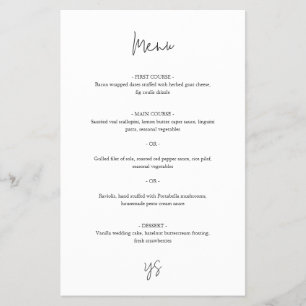 Cardápio de casamento moderno preto e branco Chic