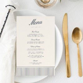 Cardápio de Casamento Navy & Cream Classic Pinstri