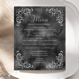 Cardápio de Casamento Prata Preto Vintage Orçament