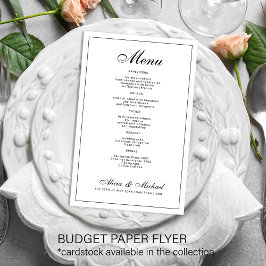 Cardápio de casamento preto e branco elegante e ec