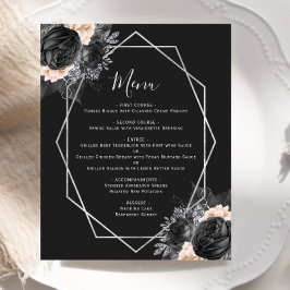 Cardápio de Casamento Preto Floral Pêssego em Prat