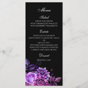 Cardápio de casamento preto. Menu janto floral rox