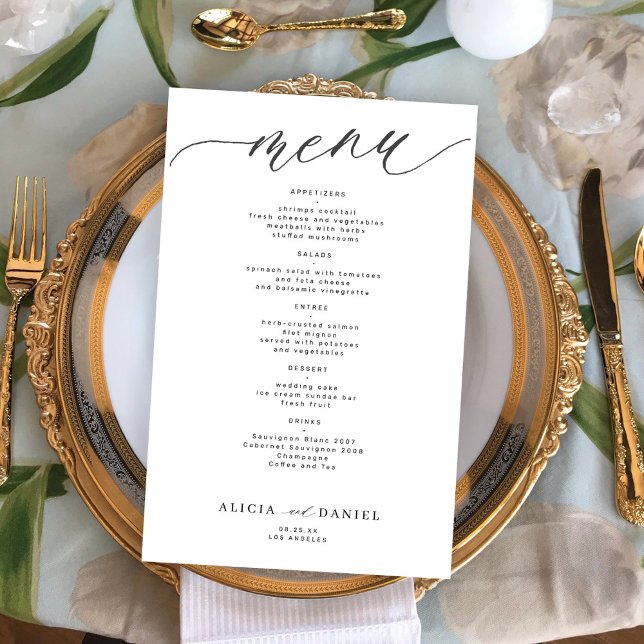Cardápio de casamento romântico preto e branco eco (Criador carregado)