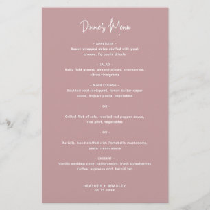 Cardápio de Casamento Rosa Minimalista Moderno