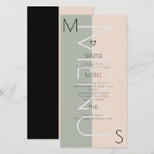 Cardápio de casamento rosa sage com monograma