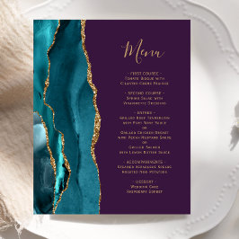 Cardápio de Casamento Roxo Ágata Dourada Teal Econ
