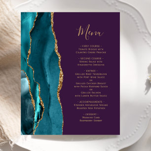 Cardápio de Casamento Roxo Ágata Verde Turquesa Or