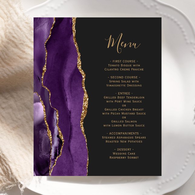 Cardápio de Casamento Roxo Dourado Ágata Escuro Or (Criador carregado)