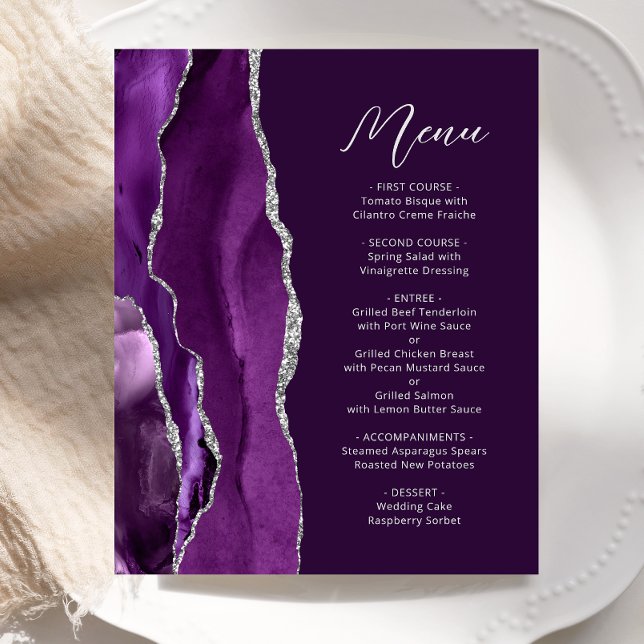 Cardápio de Casamento Roxo Prata Ágata Ameixa Orça (Criador carregado)