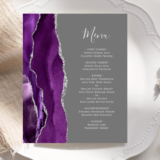Cardápio de Casamento Roxo Prata Ágata Cinza Orçam (Criador carregado)