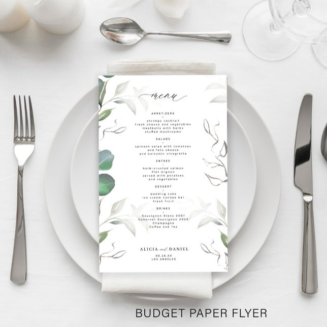 Cardápio de casamento simples com verde de eucalip (Criador carregado)
