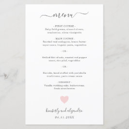 Cardápio de Casamento Simples Coração Rosa Fofo