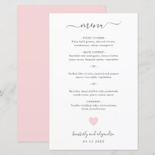 Cardápio de Casamento Simples Coração Rosa Fofo