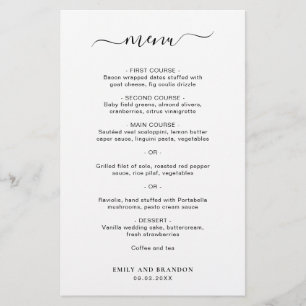Cardápio de Casamento Simples e Elegante Moderno