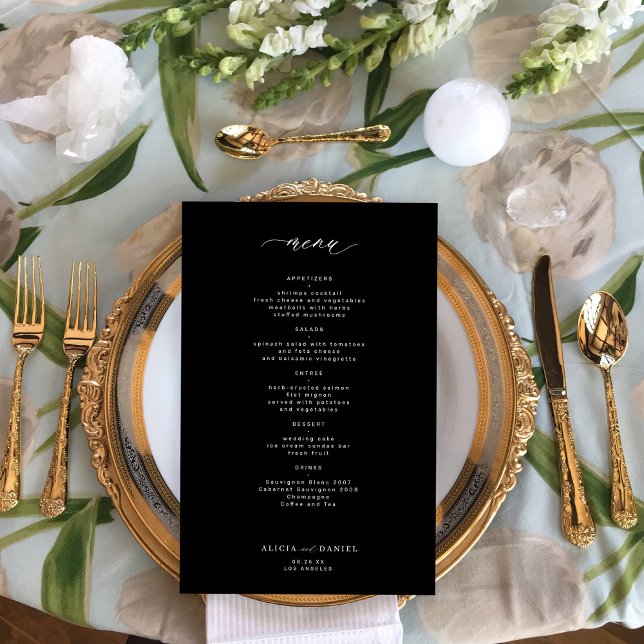 Cardápio de casamento simples preto e branco com o (Criador carregado)