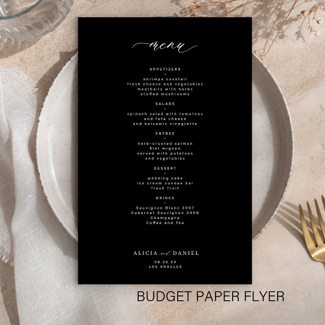 Cardápio de casamento simples preto e branco dentr (Criador carregado)