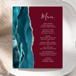 Cardápio de Casamento Teal Prata Ágata Burgundy Or