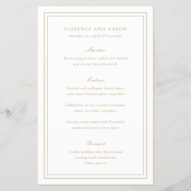 Cardápio de casamento tradicional e econômico atem (Frente)